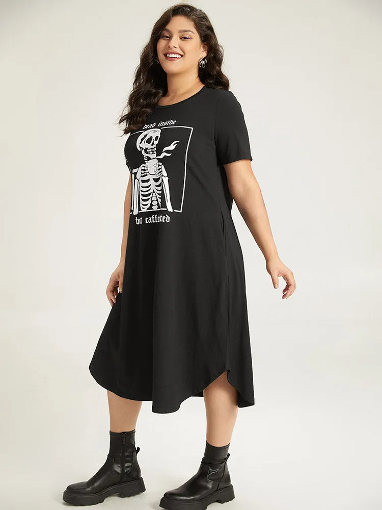 Halloween Skull Print Pocket Arc Hem Dress sold by Bloomchic product image thumbnail 4