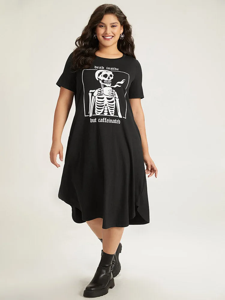 Halloween Skull Print Pocket Arc Hem Dress sold by Bloomchic product image thumbnail 2