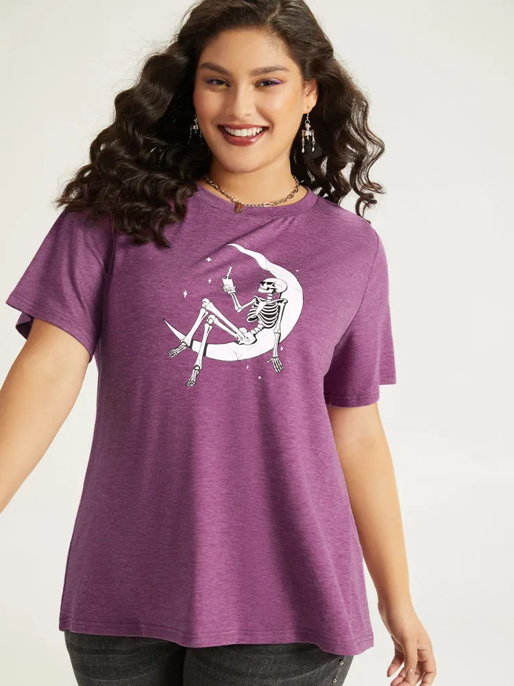 Halloween Skull Print Round Neck T-shirt sold by Bloomchic product image thumbnail 3