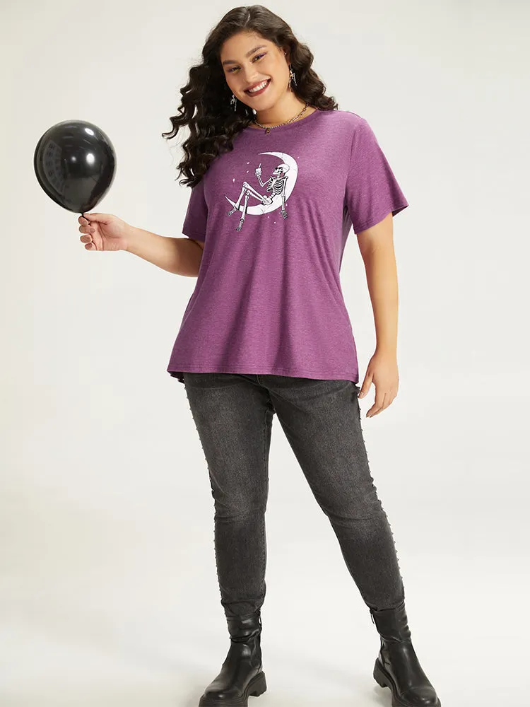 Halloween Skull Print Round Neck T-shirt sold by Bloomchic product image thumbnail 5