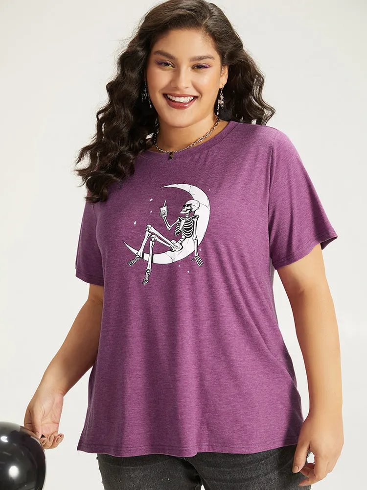 Halloween Skull Print Round Neck T-shirt sold by Bloomchic product image thumbnail 4