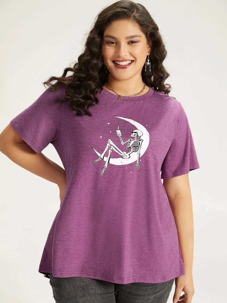 Halloween Skull Print Round Neck T-shirt sold by Bloomchic