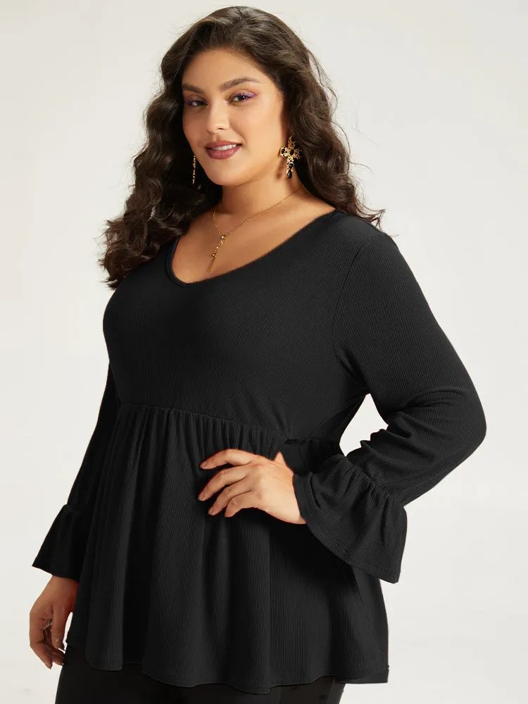 Halloween Plain V Neck Gathered Ruffle Sleeve T-shirt sold by Bloomchic product image thumbnail 3