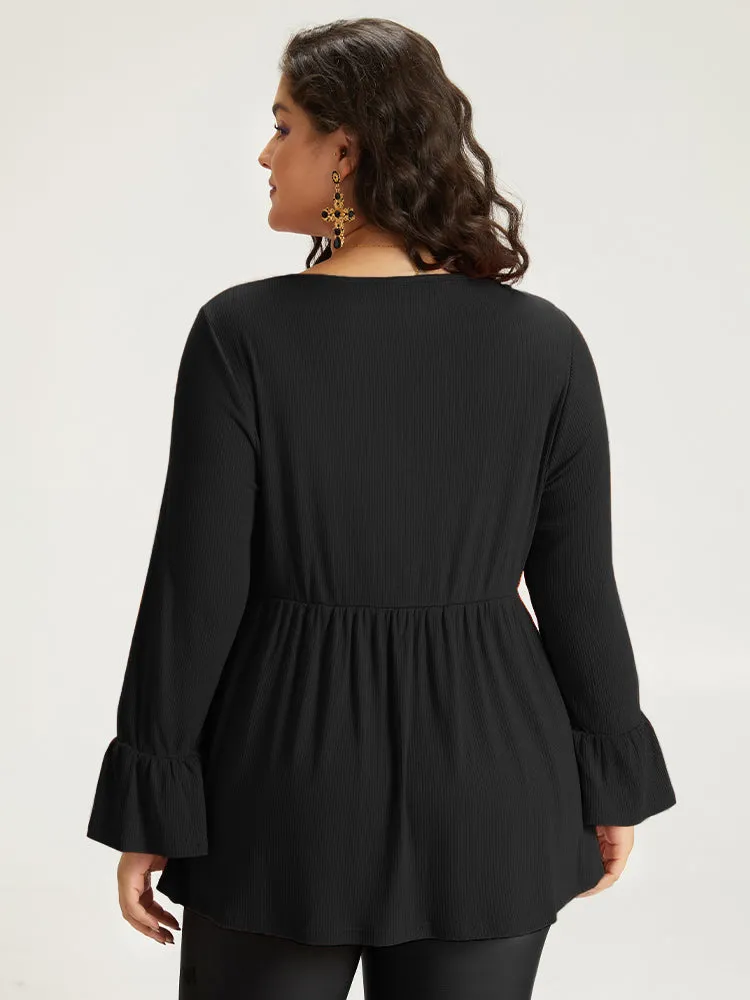 Halloween Plain V Neck Gathered Ruffle Sleeve T-shirt sold by Bloomchic product image thumbnail 2