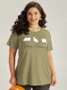 Halloween Letter & Animals Crew Neck T-shirt sold by Bloomchic