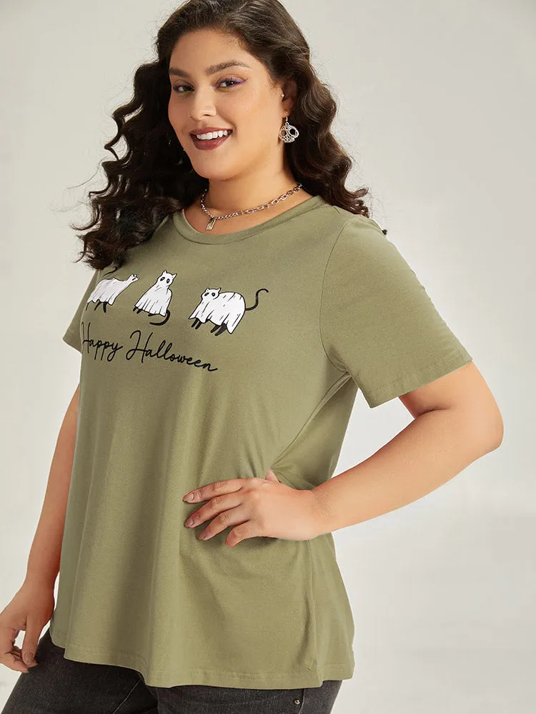 Halloween Letter & Animals Crew Neck T-shirt sold by Bloomchic product image thumbnail 3