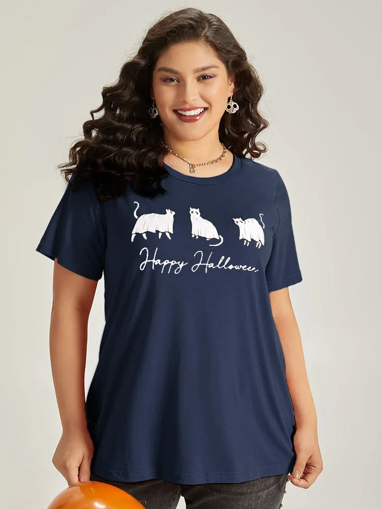 Halloween Letter & Animals Crew Neck T-shirt sold by Bloomchic product image thumbnail 5