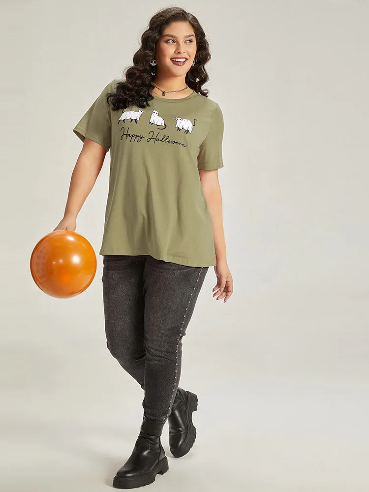 Halloween Letter & Animals Crew Neck T-shirt sold by Bloomchic product image thumbnail 4