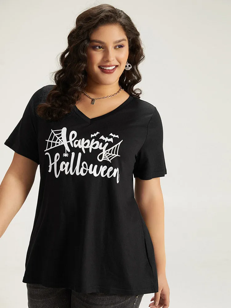 Halloween Letter Print V Neck T-shirt sold by Bloomchic product image thumbnail 3