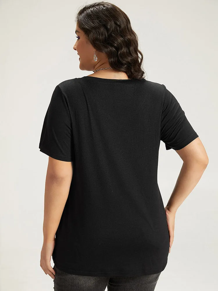 Halloween Letter Print V Neck T-shirt sold by Bloomchic product image thumbnail 2