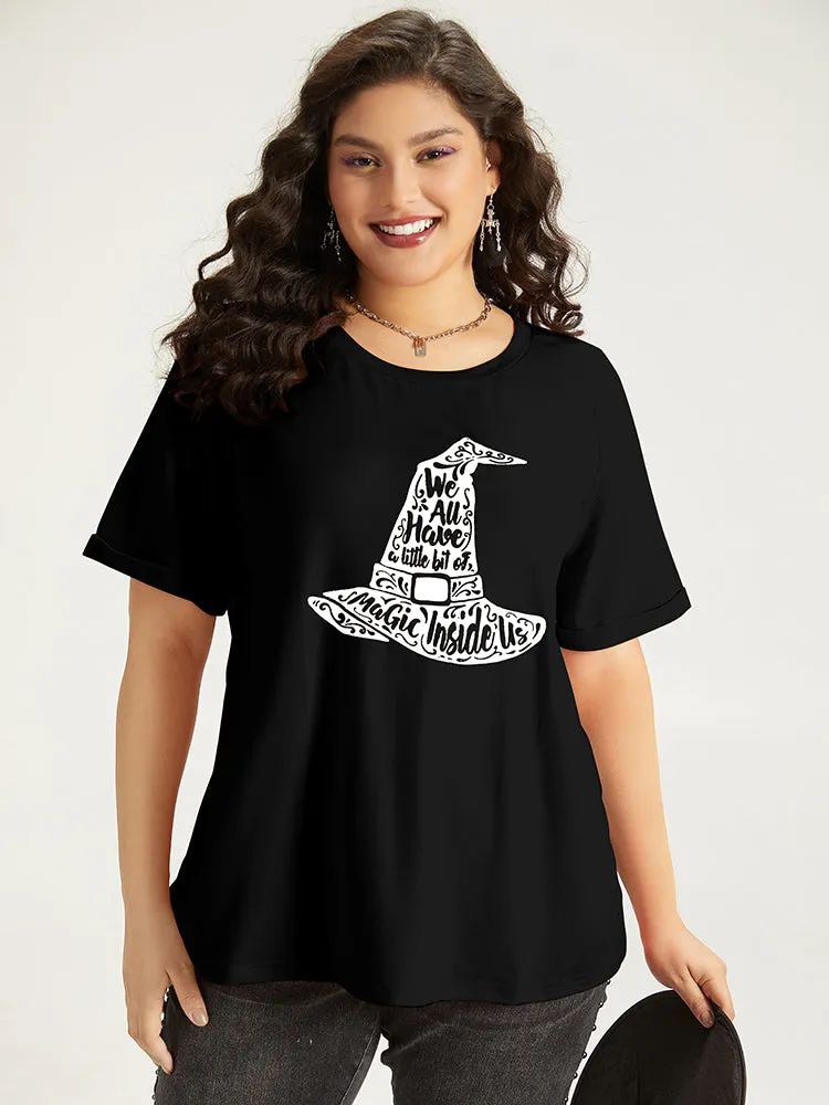 Halloween Graphic Roll Sleeve Crew Neck T-shirt sold by Bloomchic