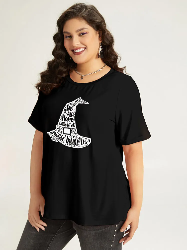 Halloween Graphic Roll Sleeve Crew Neck T-shirt sold by Bloomchic product image thumbnail 3