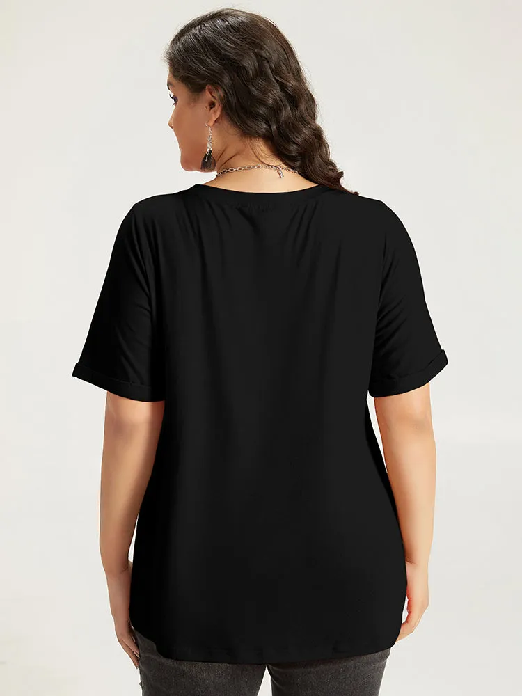 Halloween Graphic Roll Sleeve Crew Neck T-shirt sold by Bloomchic product image thumbnail 2