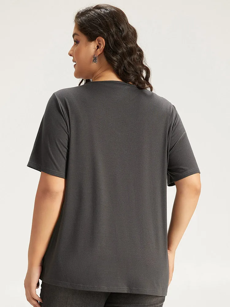 Halloween Skull Print Crisscross V Neck T-shirt sold by Bloomchic product image thumbnail 2