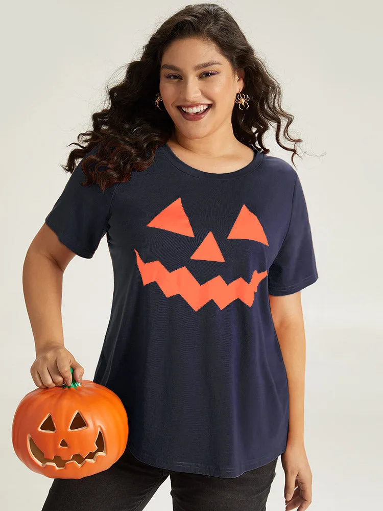 Halloween Print Crew Neck T-shirt sold by Bloomchic