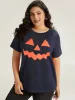 Halloween Print Crew Neck T-shirt sold by Bloomchic