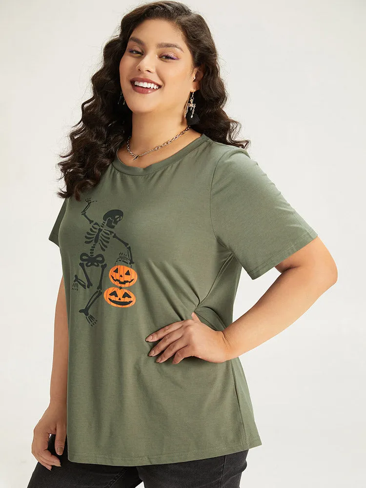 Halloween Skull Print Crew Neck T-shirt sold by Bloomchic product image thumbnail 5