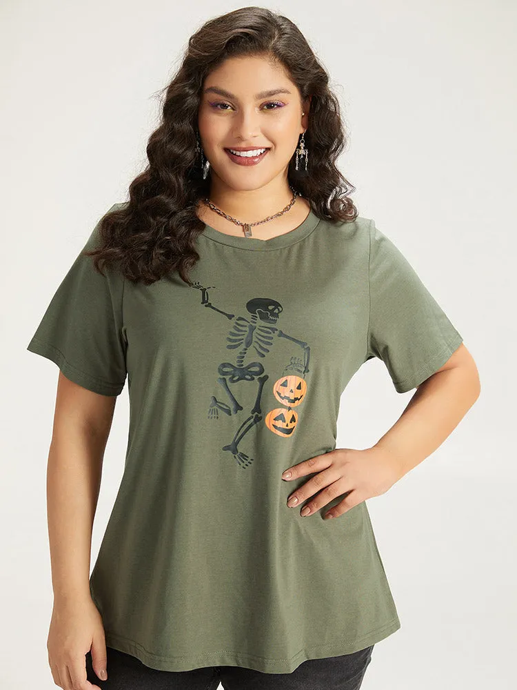 Halloween Skull Print Crew Neck T-shirt sold by Bloomchic product image thumbnail 3
