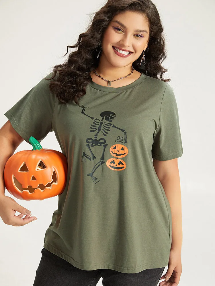 Halloween Skull Print Crew Neck T-shirt sold by Bloomchic product image thumbnail 4