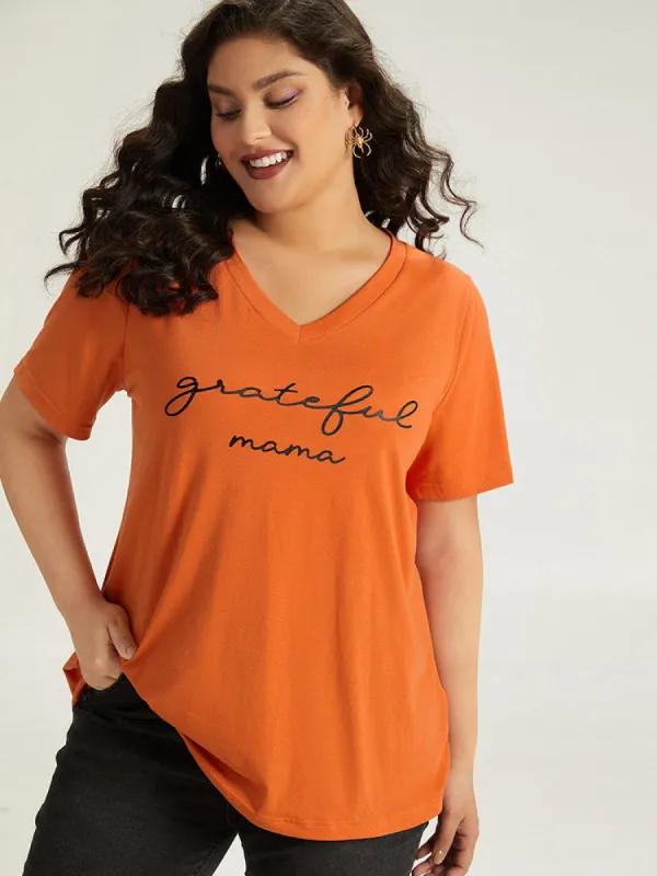 Halloween Letter Print V Neck T-shirt made by Bloomchic