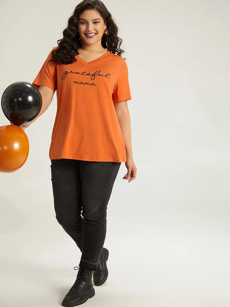 Halloween Letter Print V Neck T-shirt sold by Bloomchic product image thumbnail 3