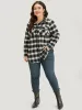 Plaid Arc Hem Pocket Button Through Shirt Collar Coat sold by Bloomchic