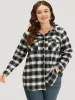 Plaid Arc Hem Pocket Button Through Shirt Collar Coat sold by Bloomchic