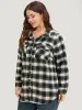 Plaid Arc Hem Pocket Button Through Shirt Collar Coat sold by Bloomchic