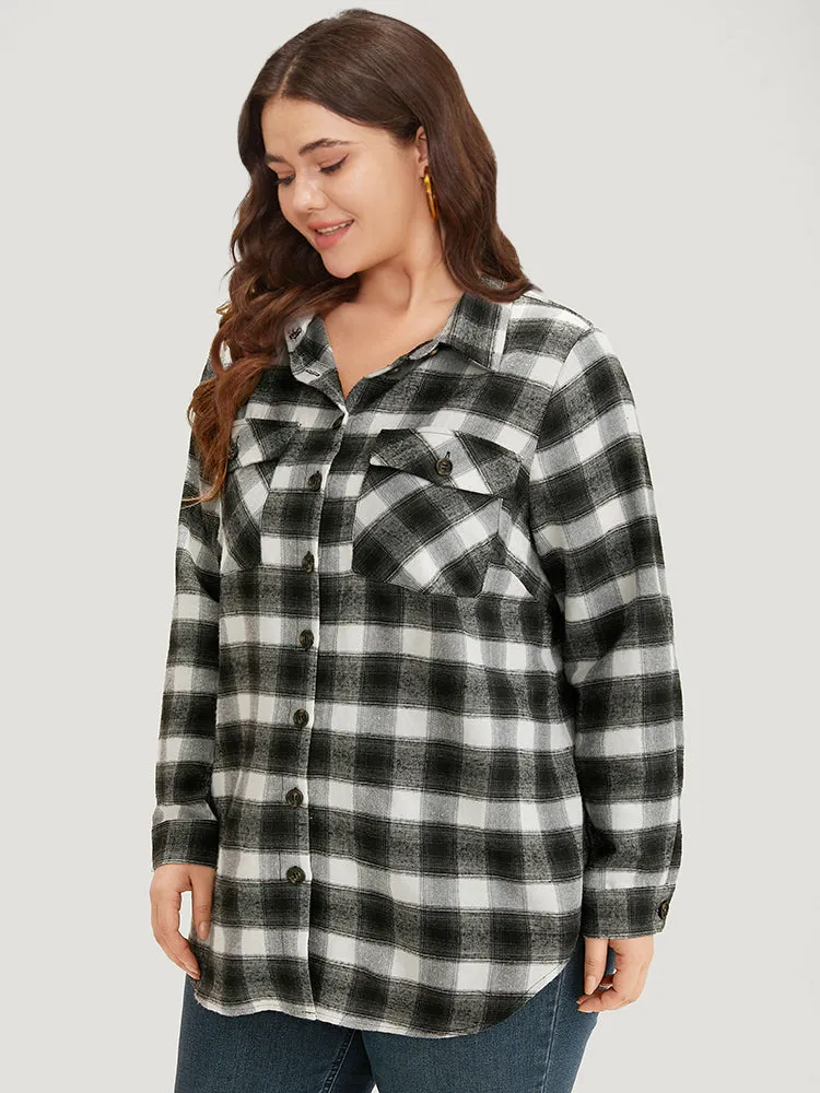 Plaid Arc Hem Pocket Button Through Shirt Collar Coat sold by Bloomchic product image thumbnail 2