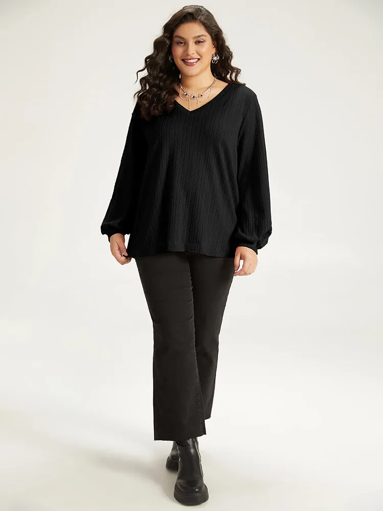 Halloween Plain Elastic Cuffs V Neck Texture Lantern Sleeve Sweatshirt sold by Bloomchic product image thumbnail 5