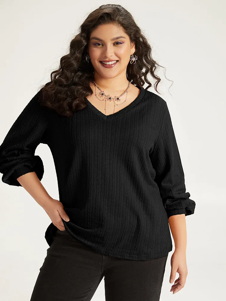 Halloween Plain Elastic Cuffs V Neck Texture Lantern Sleeve Sweatshirt sold by Bloomchic