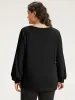 Halloween Plain Elastic Cuffs V Neck Texture Lantern Sleeve Sweatshirt sold by Bloomchic