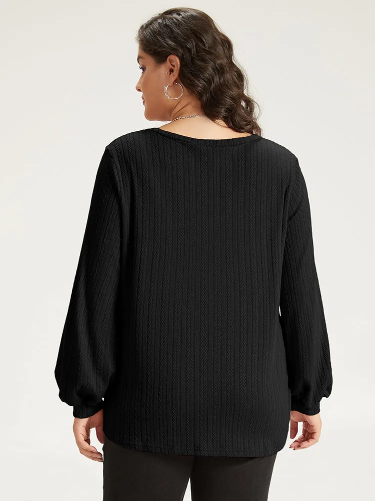 Halloween Plain Elastic Cuffs V Neck Texture Lantern Sleeve Sweatshirt sold by Bloomchic product image thumbnail 4