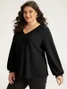 Halloween Plain Elastic Cuffs V Neck Texture Lantern Sleeve Sweatshirt sold by Bloomchic