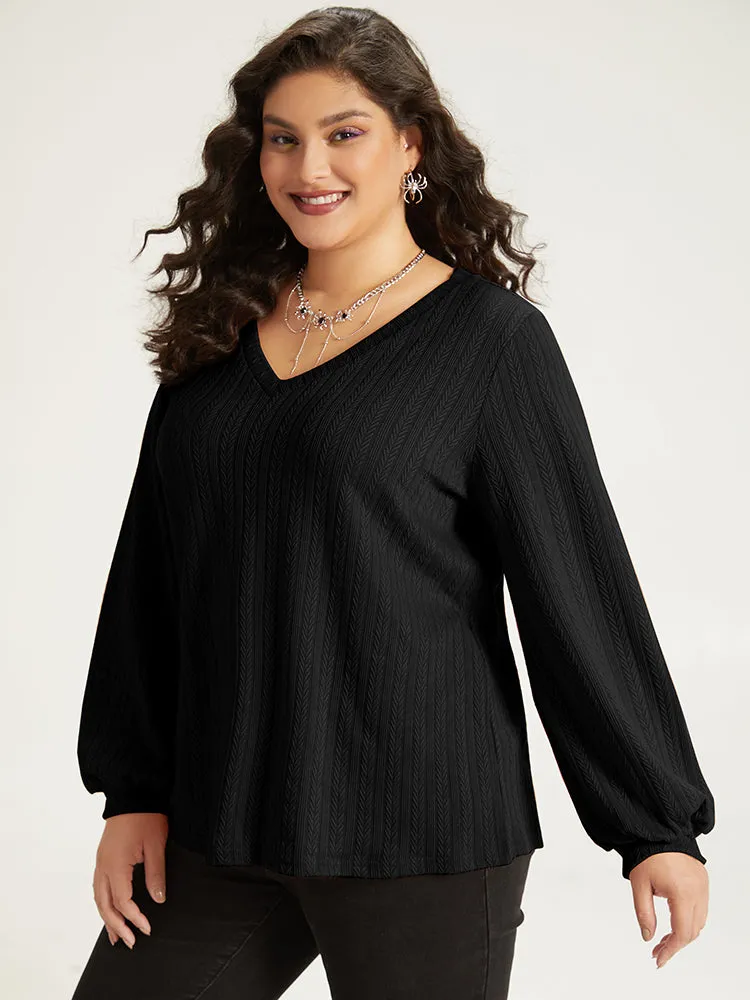 Halloween Plain Elastic Cuffs V Neck Texture Lantern Sleeve Sweatshirt sold by Bloomchic product image thumbnail 3