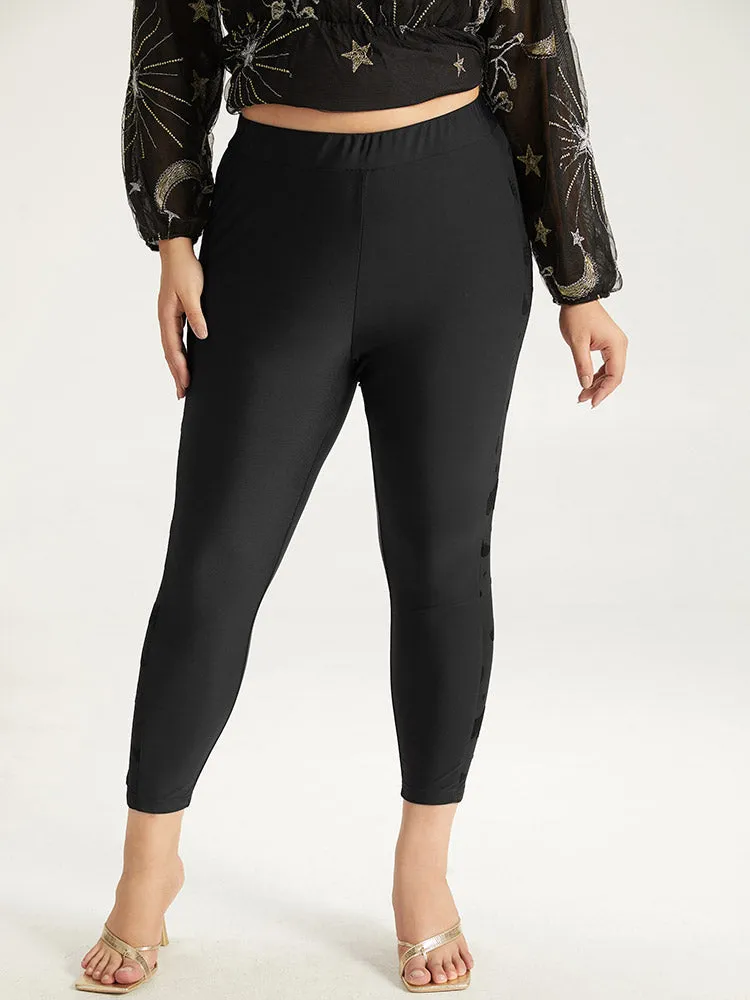 Halloween Plain Texture Patchwork Elastic Waist Skinny Leggings sold by Bloomchic product image thumbnail 2