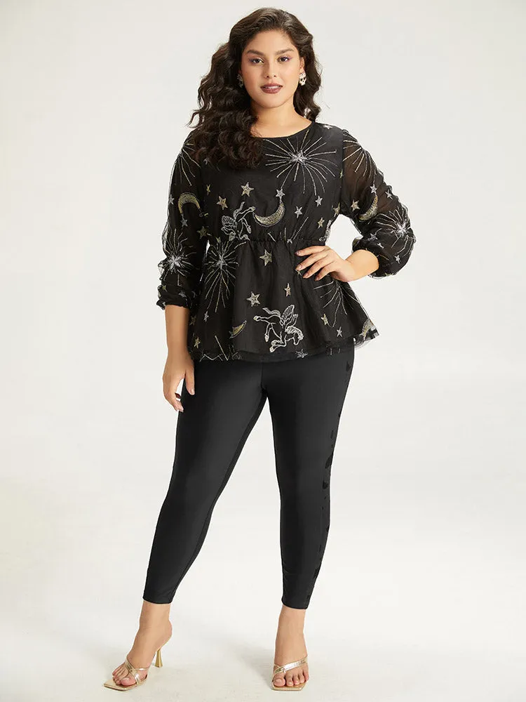 Halloween Plain Texture Patchwork Elastic Waist Skinny Leggings sold by Bloomchic product image thumbnail 3