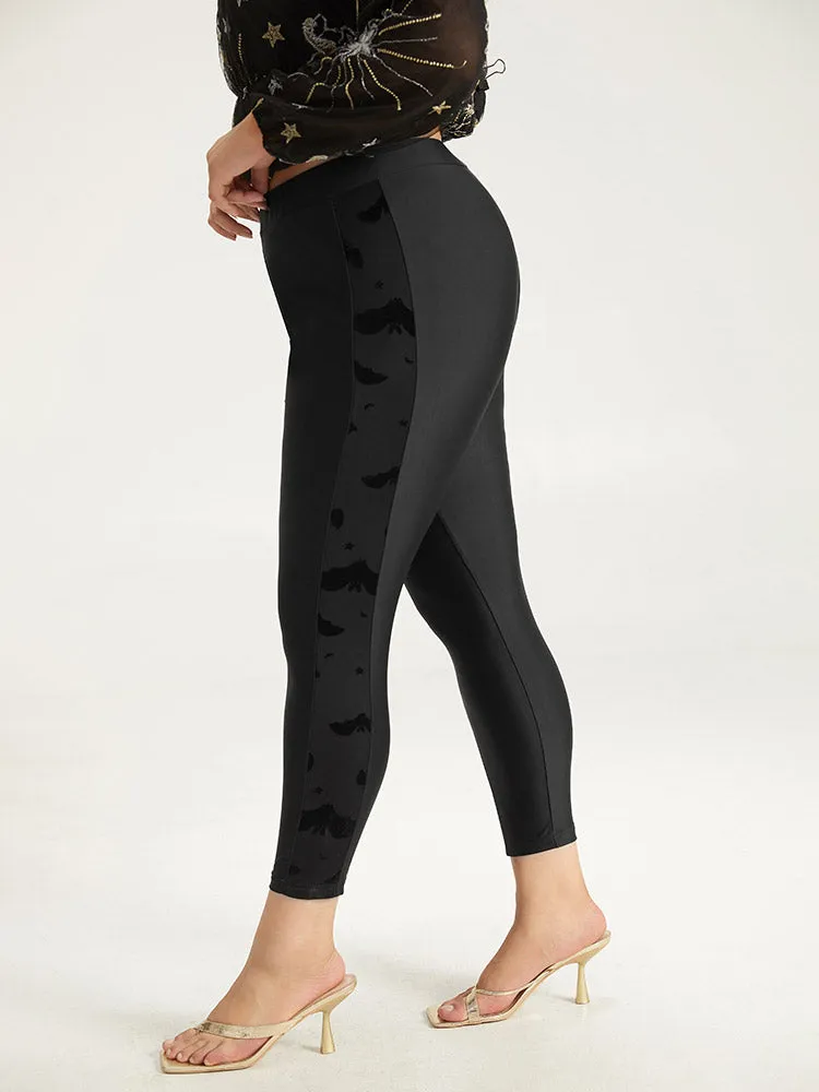 Halloween Plain Texture Patchwork Elastic Waist Skinny Leggings sold by Bloomchic product image thumbnail 4