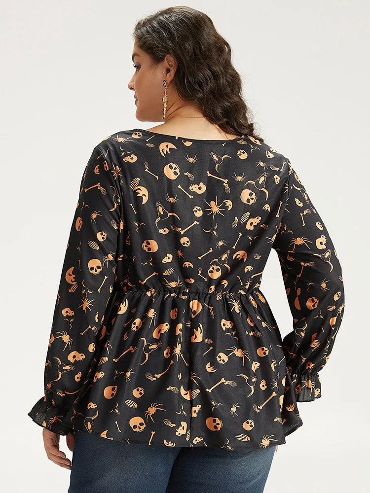 Halloween Print Elastic Waist Crew Neck Lantern Sleeve Blouse sold by Bloomchic product image thumbnail 5