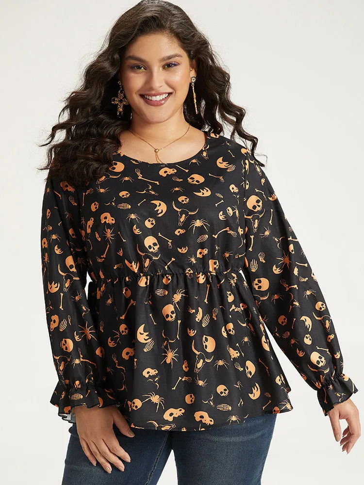 Halloween Print Elastic Waist Crew Neck Lantern Sleeve Blouse sold by Bloomchic product image thumbnail 2