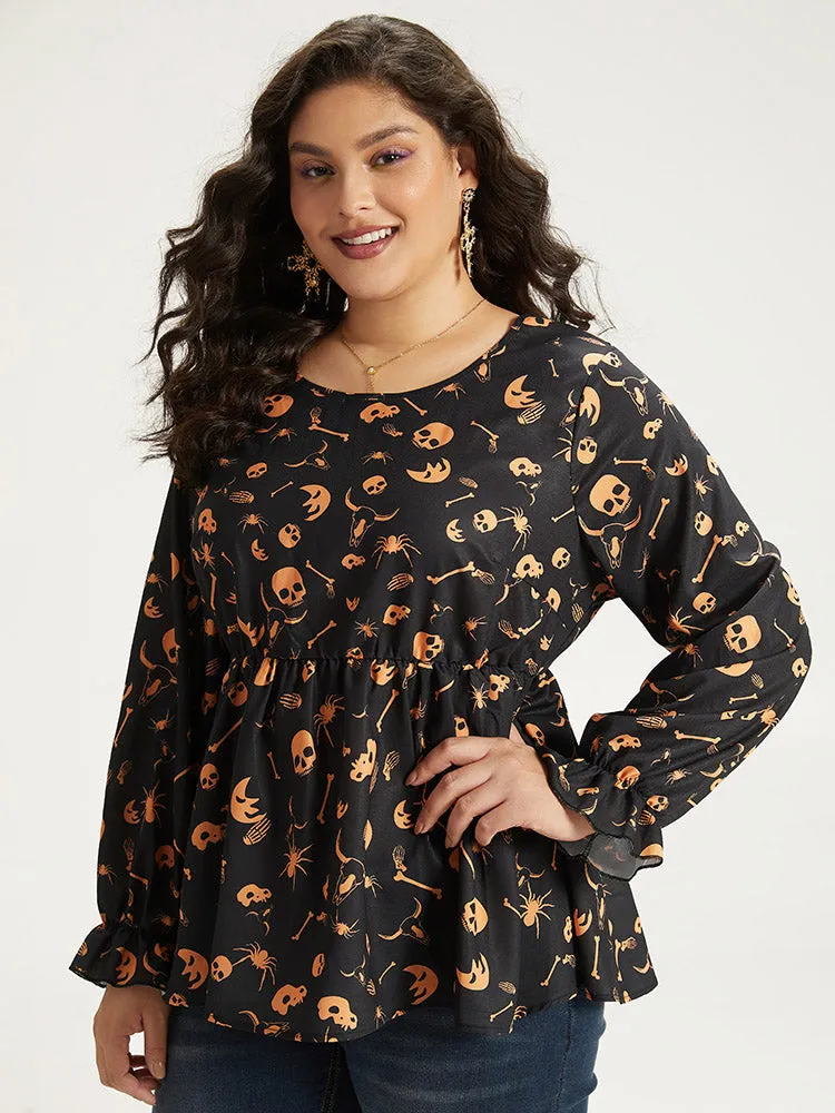Halloween Print Elastic Waist Crew Neck Lantern Sleeve Blouse sold by Bloomchic product image thumbnail 3