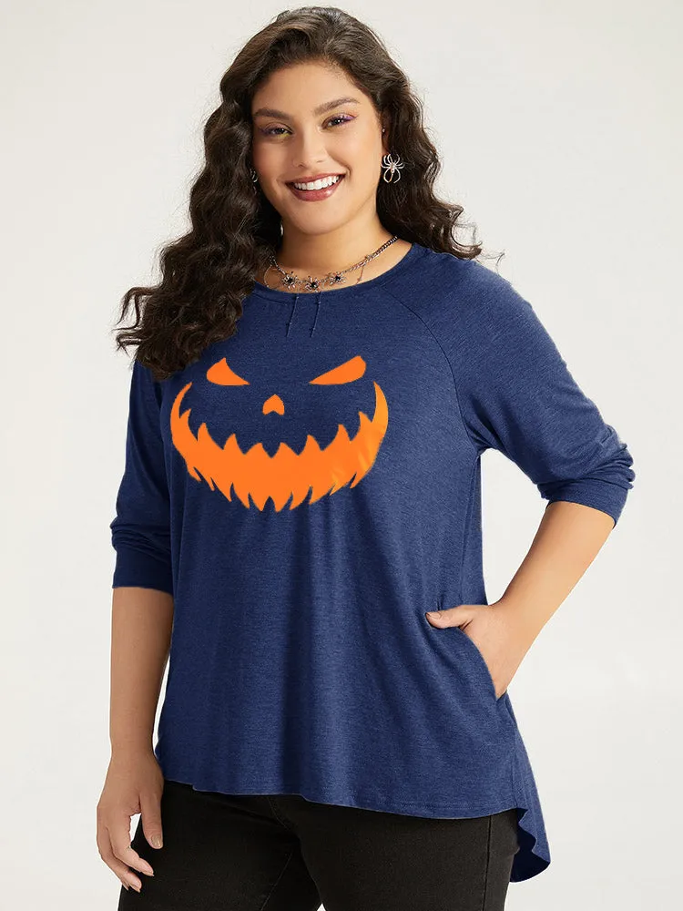 Halloween Graphic Pocket Crew Neck T-shirt sold by Bloomchic