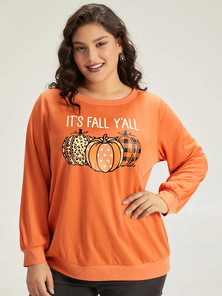 Halloween Pumpkin Crew Neck Elastic Cuffs Sweatshirt sold by Bloomchic