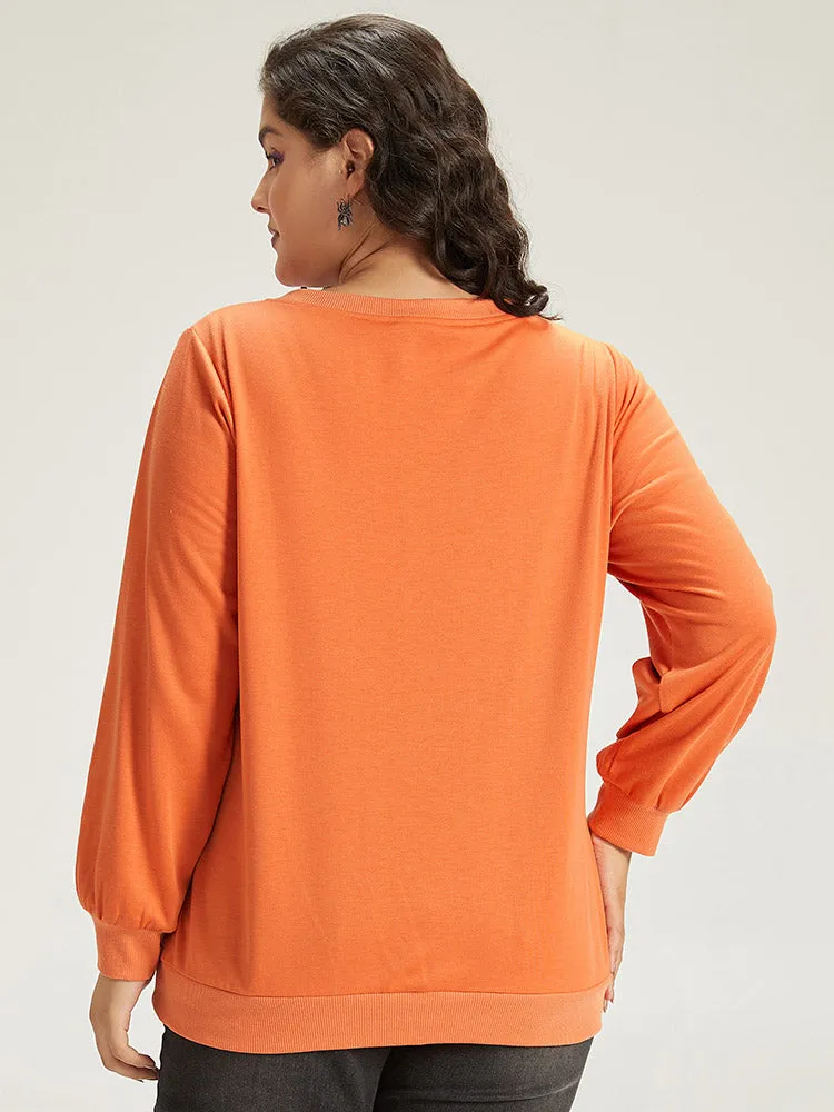 Halloween Pumpkin Crew Neck Elastic Cuffs Sweatshirt sold by Bloomchic product image thumbnail 5