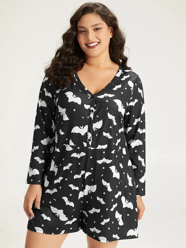Halloween Bat Print Pocket Button Up Sleep Jumpsuit sold by Bloomchic product image thumbnail 3