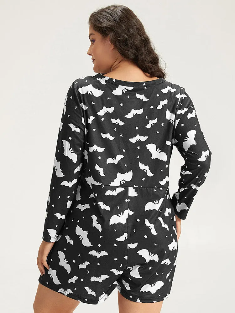 Halloween Bat Print Pocket Button Up Sleep Jumpsuit sold by Bloomchic product image thumbnail 4