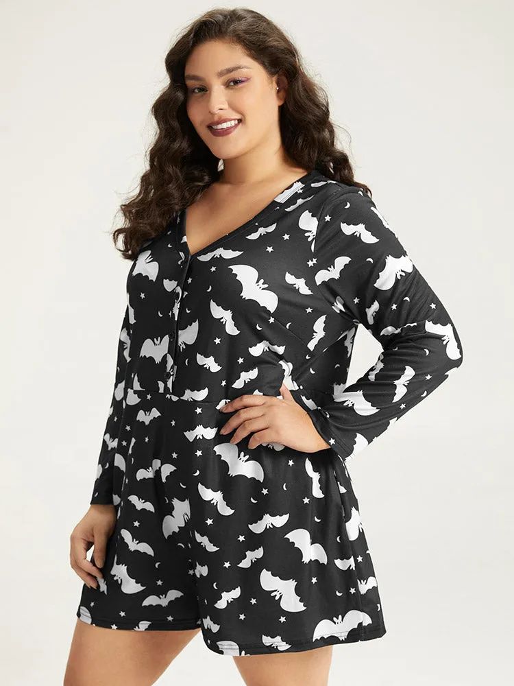 Halloween Bat Print Pocket Button Up Sleep Jumpsuit sold by Bloomchic product image thumbnail 2