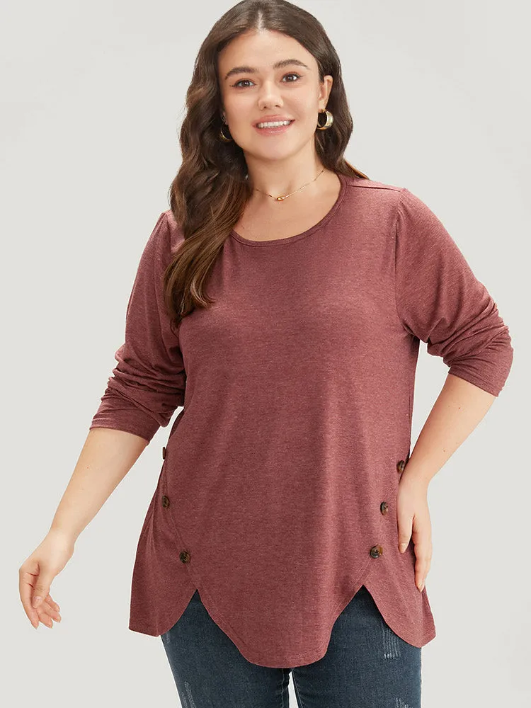 Plain Round Neck Button Detail T-shirt sold by Bloomchic product image thumbnail 5