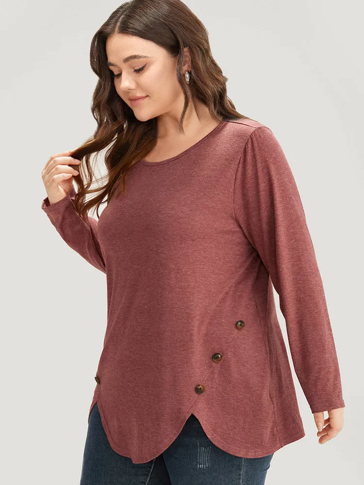 Plain Round Neck Button Detail T-shirt sold by Bloomchic product image thumbnail 3