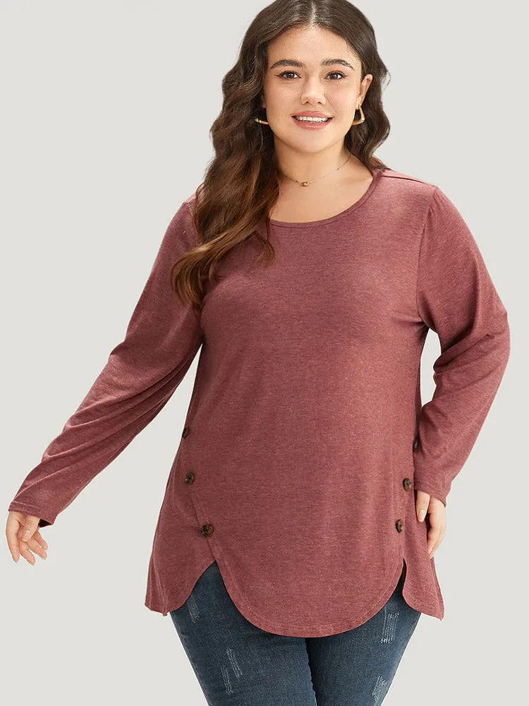 Plain Round Neck Button Detail T-shirt sold by Bloomchic product image thumbnail 4